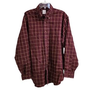 Brooks Brothers Men Large Plaid Button Down Long Sleeve Shirt Regular Fit Cotton